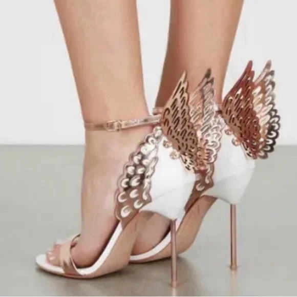 SOPHIA WEBSTER Evangeline Rose Gold & White Angel Wing Heels SZ 39